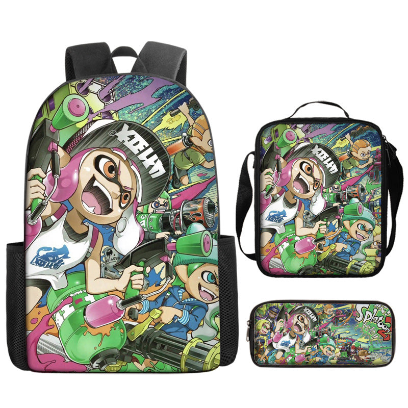 Splatoon Schoolbag Backpack Lunch Bag Pencil Case 3pcs Set Gift for Kids Students