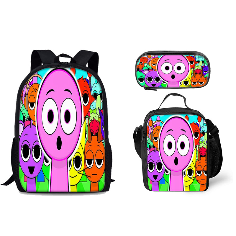 Sprunki Schoolbag Backpack Lunch Bag Pencil Case 3pcs Set Gift for Kids Students