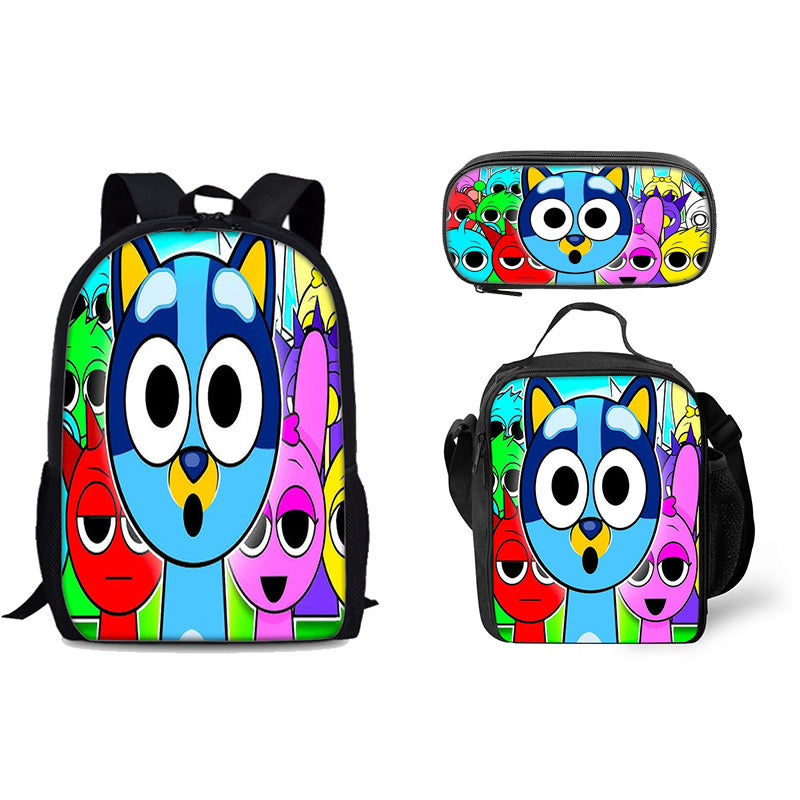 Sprunki Schoolbag Backpack Lunch Bag Pencil Case 3pcs Set Gift for Kids Students