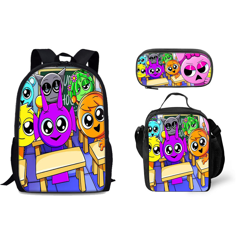 Sprunki Schoolbag Backpack Lunch Bag Pencil Case 3pcs Set Gift for Kids Students