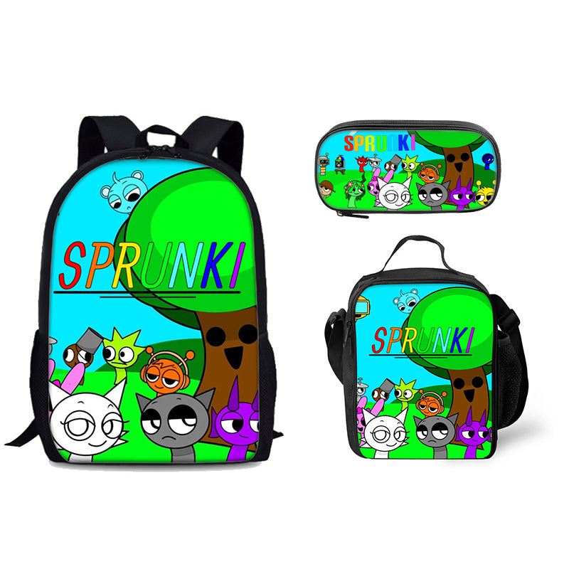 Sprunki Schoolbag Backpack Lunch Bag Pencil Case 3pcs Set Gift for Kids Students