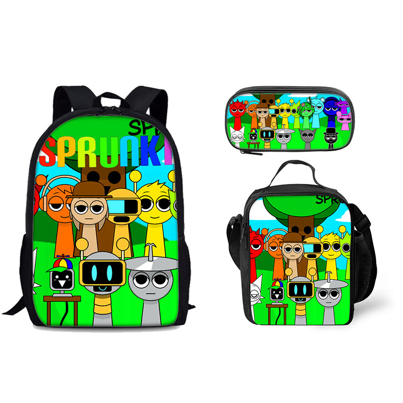Sprunki Schoolbag Backpack Lunch Bag Pencil Case 3pcs Set Gift for Kids Students