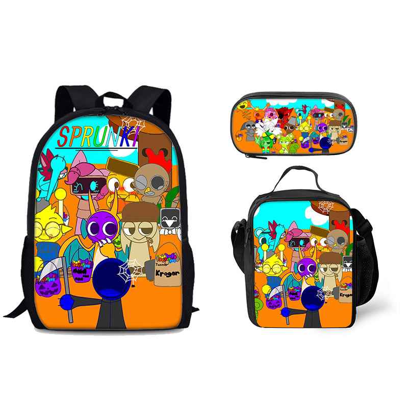Sprunki Schoolbag Backpack Lunch Bag Pencil Case 3pcs Set Gift for Kids Students