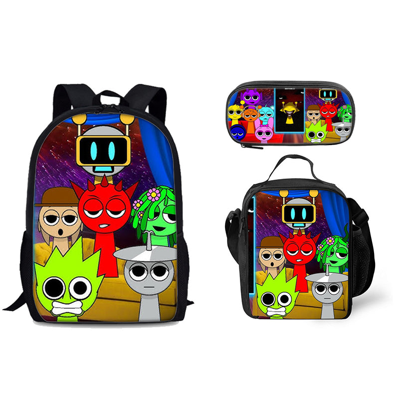 Sprunki Schoolbag Backpack Lunch Bag Pencil Case 3pcs Set Gift for Kids Students