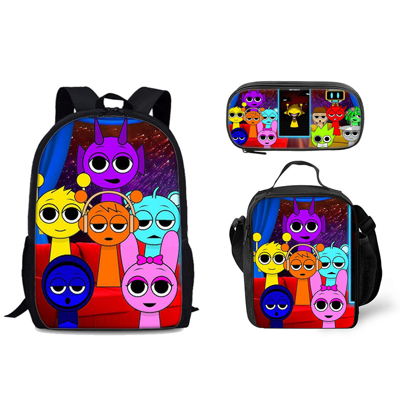 Sprunki Schoolbag Backpack Lunch Bag Pencil Case 3pcs Set Gift for Kids Students