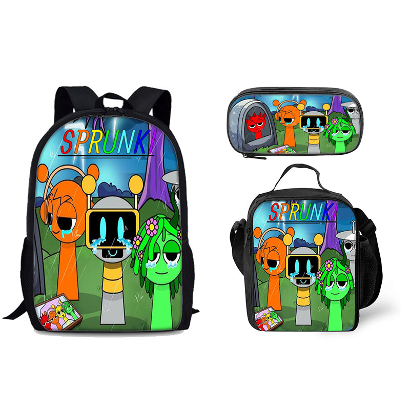 Sprunki Schoolbag Backpack Lunch Bag Pencil Case 3pcs Set Gift for Kids Students