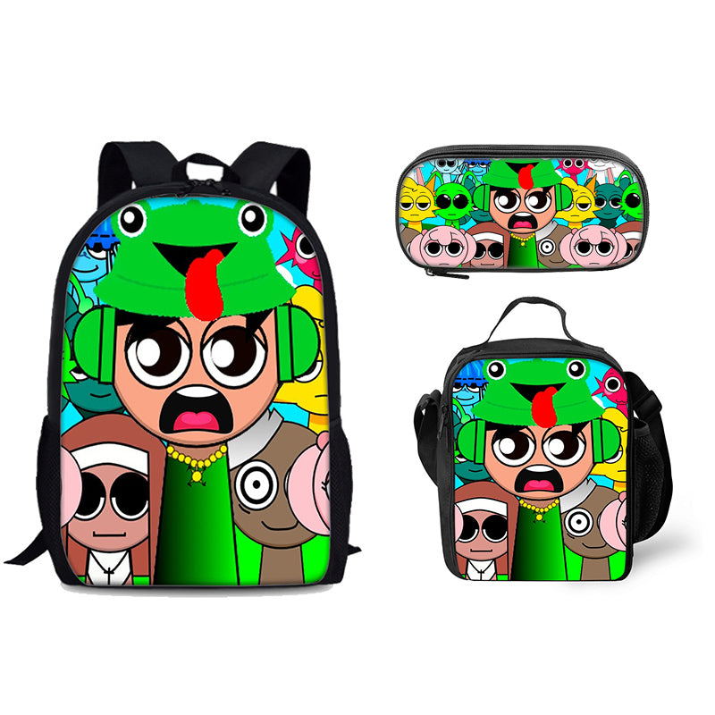 Sprunki Schoolbag Backpack Lunch Bag Pencil Case 3pcs Set Gift for Kids Students