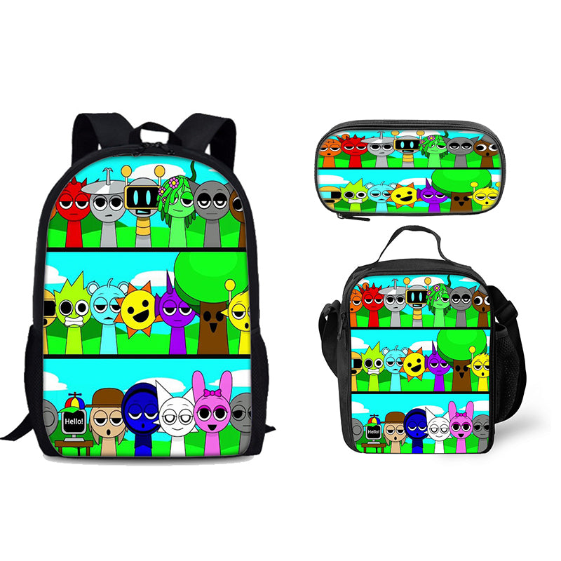 Sprunki Schoolbag Backpack Lunch Bag Pencil Case 3pcs Set Gift for Kids Students