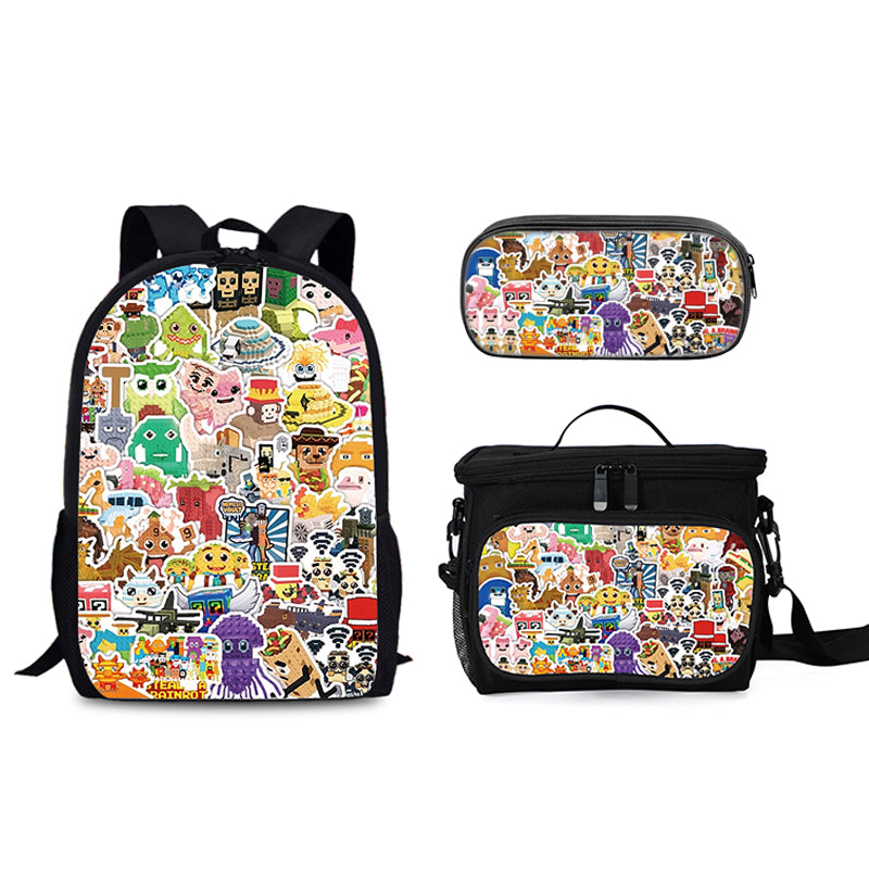 Steal n Catch the Brainrot Schoolbag Backpack Lunch Tote Pencil Case 3pcs Set Gift for Kids Students