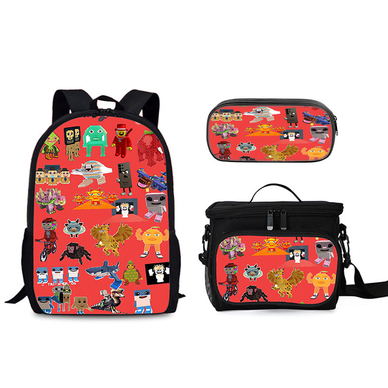 Steal n Catch the Brainrot Schoolbag Backpack Lunch Tote Pencil Case 3pcs Set Gift for Kids Students
