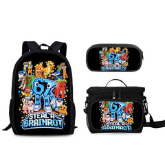 Steal n Catch the Brainrot Schoolbag Backpack Lunch Tote Pencil Case 3pcs Set Gift for Kids Students