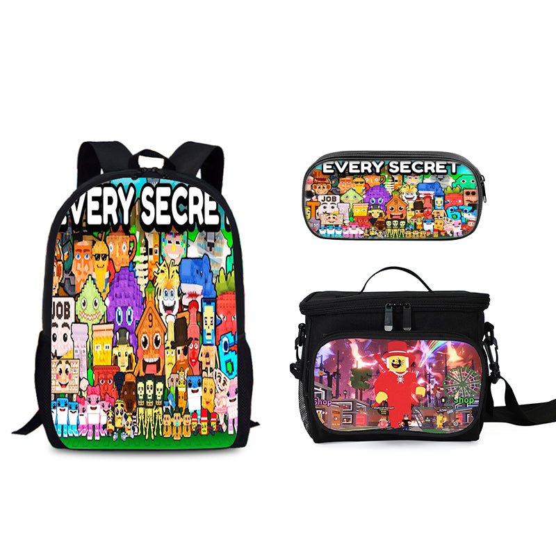 Steal n Catch the Brainrot Schoolbag Backpack Lunch Tote Pencil Case 3pcs Set Gift for Kids Students