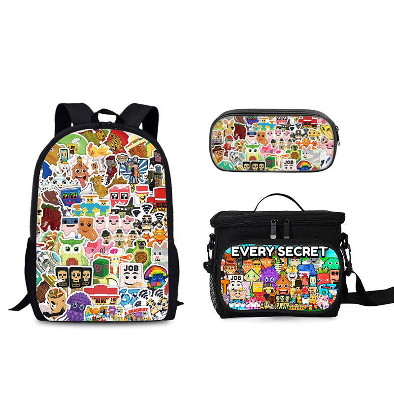 Steal n Catch the Brainrot Schoolbag Backpack Lunch Tote Pencil Case 3pcs Set Gift for Kids Students