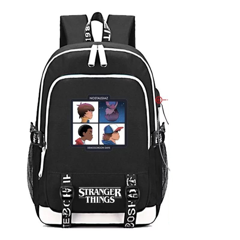 Stranger Things Eleven USB Charging Backpack School Note Book Laptop Travel Bags