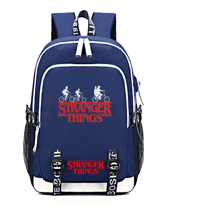 Stranger Things Eleven USB Charging Backpack School Note Book Laptop Travel Bags