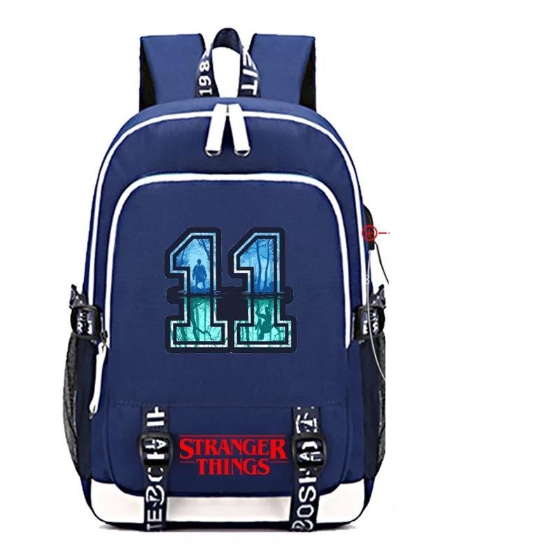 Stranger Things Eleven USB Charging Backpack School Note Book Laptop Travel Bags