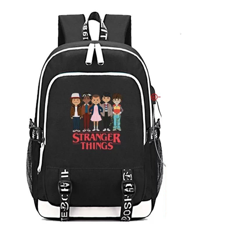 Stranger Things Eleven USB Charging Backpack School Note Book Laptop Travel Bags