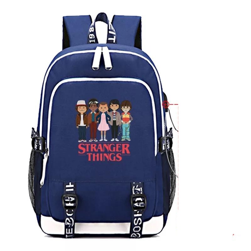 Stranger Things Eleven USB Charging Backpack School Note Book Laptop Travel Bags