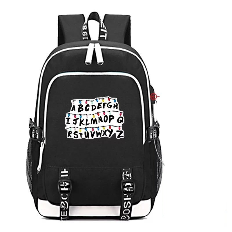 Stranger Things Eleven USB Charging Backpack School Note Book Laptop Travel Bags