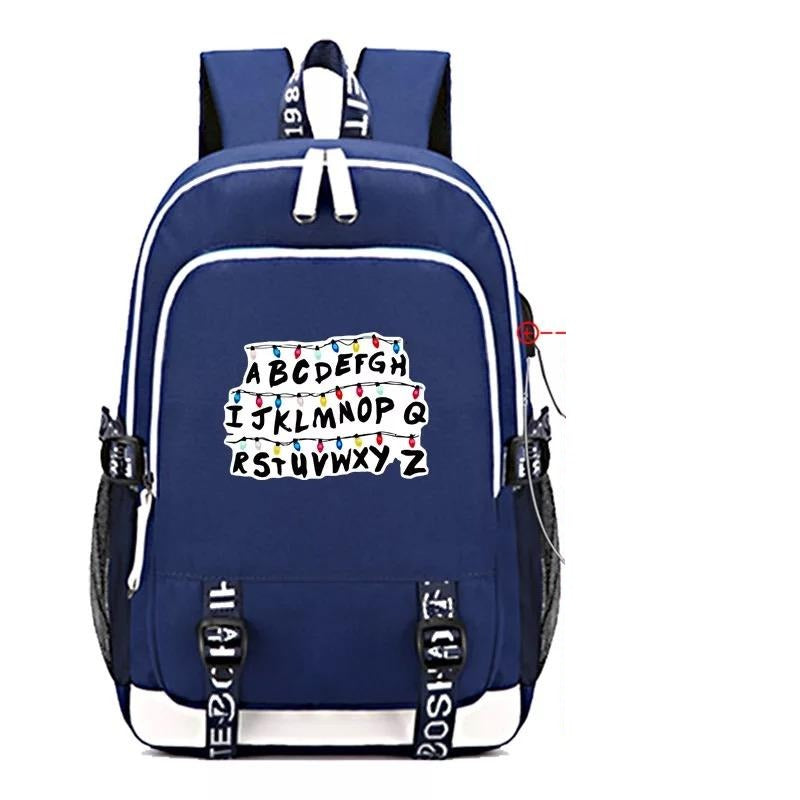 Stranger Things Eleven USB Charging Backpack School Note Book Laptop Travel Bags