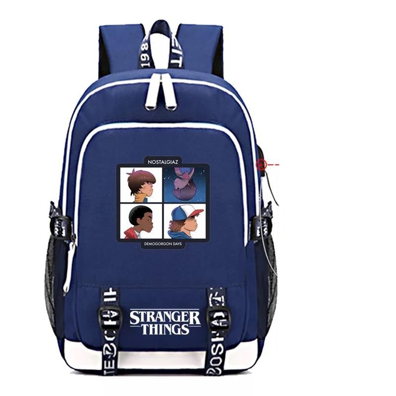 Stranger Things Eleven USB Charging Backpack School Note Book Laptop Travel Bags