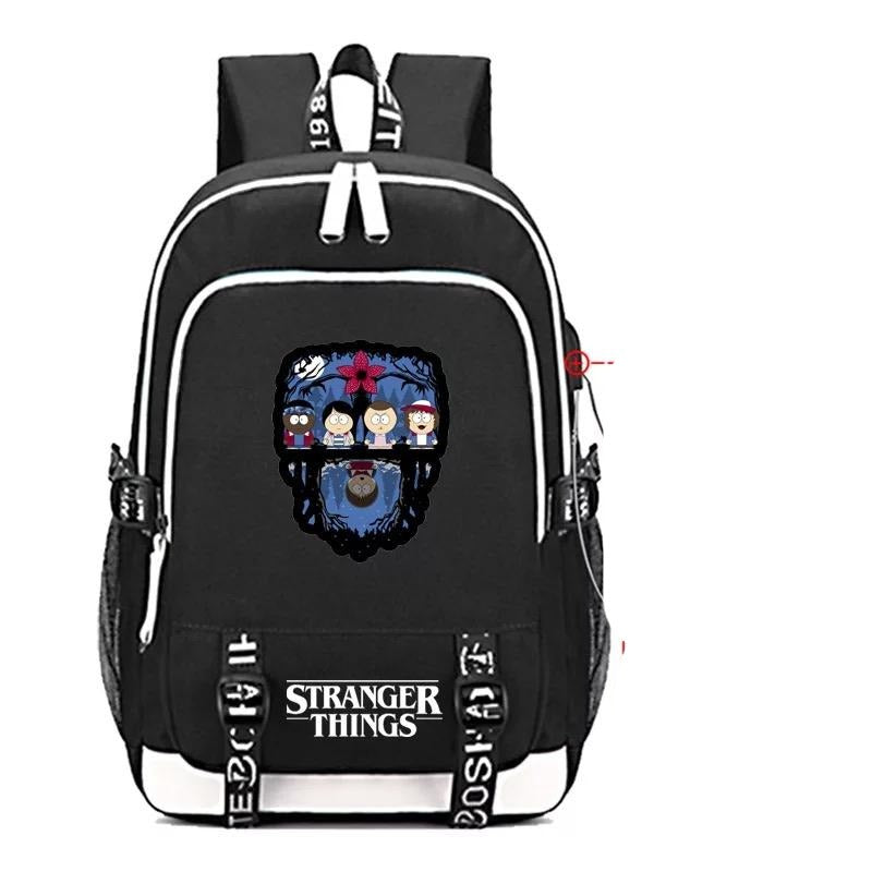 Stranger Things Eleven USB Charging Backpack School Note Book Laptop Travel Bags