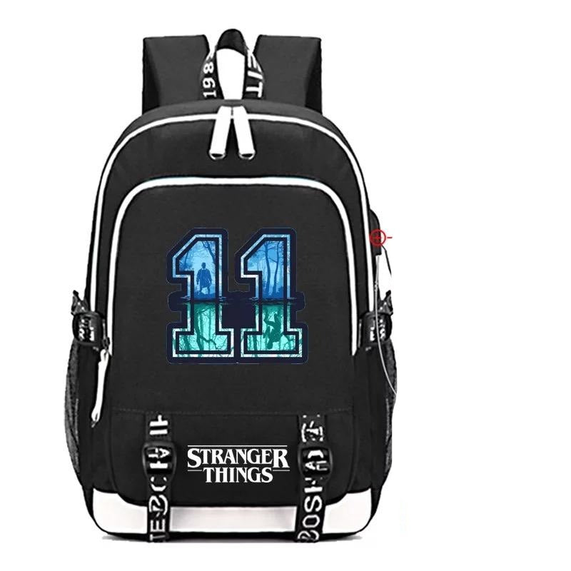 Stranger Things Eleven USB Charging Backpack School Note Book Laptop Travel Bags