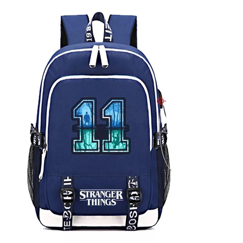 Stranger Things Eleven USB Charging Backpack School Note Book Laptop Travel Bags