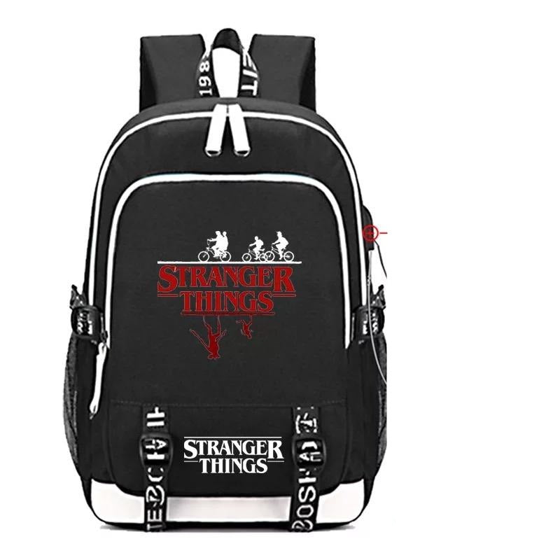 Stranger Things Eleven USB Charging Backpack School Note Book Laptop Travel Bags