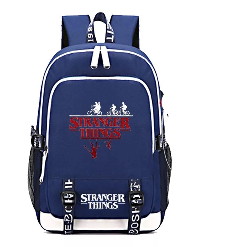 Stranger Things Eleven USB Charging Backpack School Note Book Laptop Travel Bags
