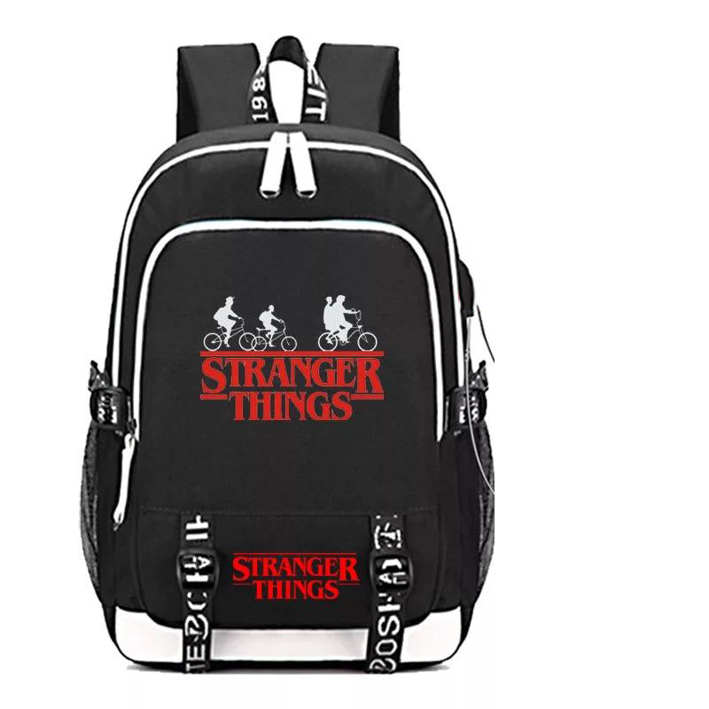 Stranger Things Eleven USB Charging Backpack School Note Book Laptop Travel Bags