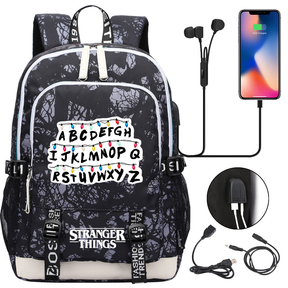 Strangers Things USB Charging Backpack School Note Book Laptop Travel Bags