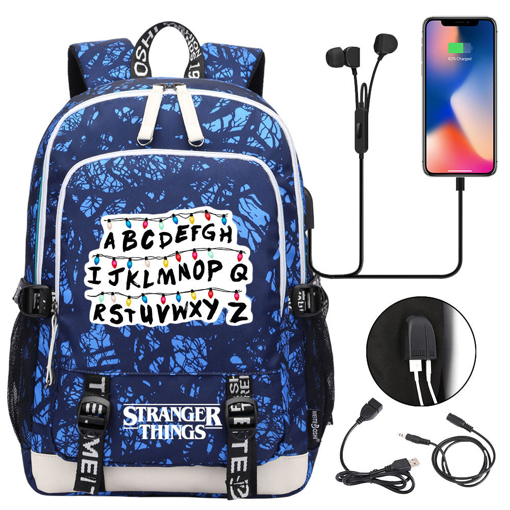 Strangers Things USB Charging Backpack School Note Book Laptop Travel Bags