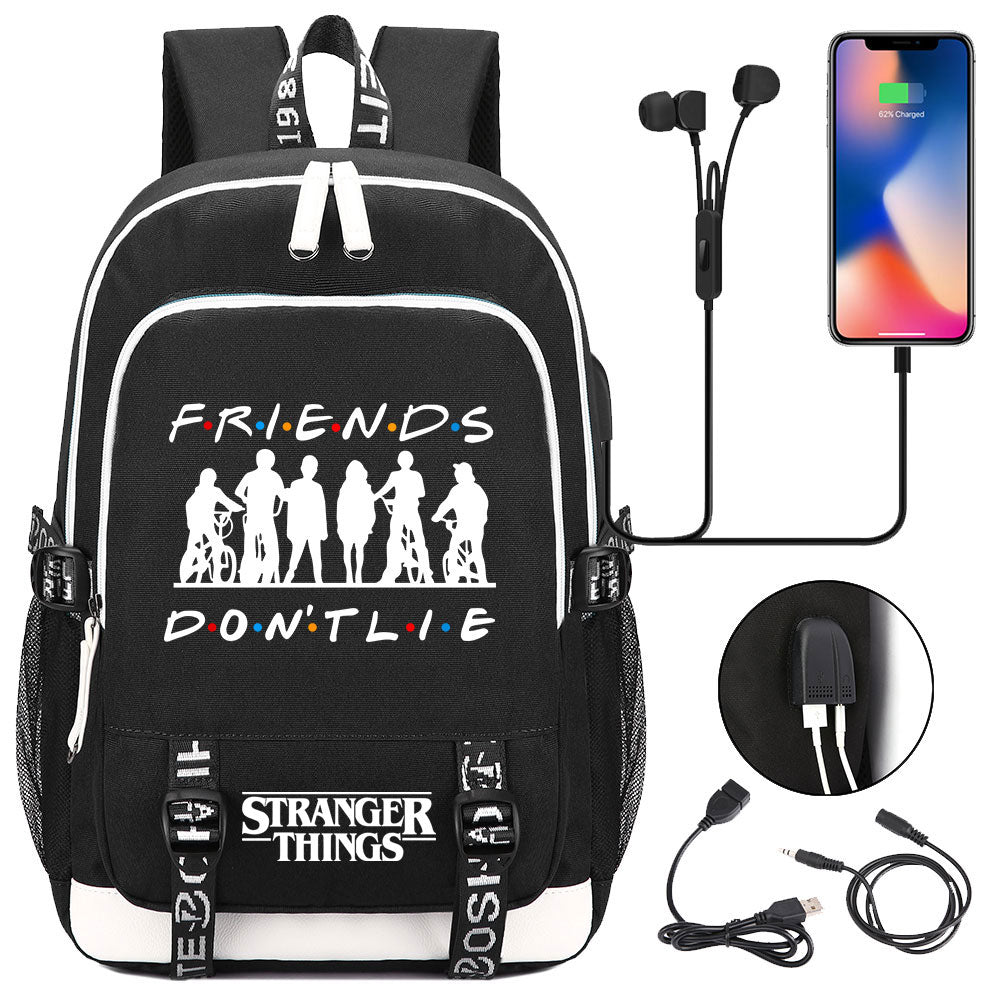 Strangers Things USB Charging Backpack School Note Book Laptop Travel Bags