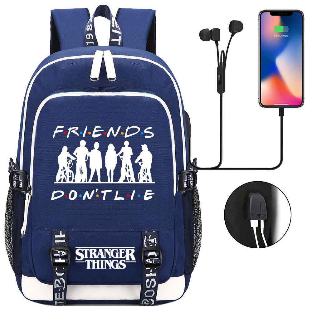 Strangers Things USB Charging Backpack School Note Book Laptop Travel Bags