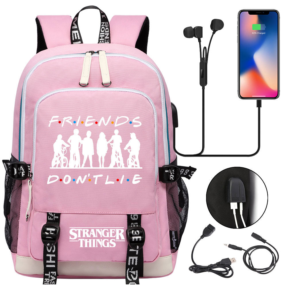 Strangers Things USB Charging Backpack School Note Book Laptop Travel Bags