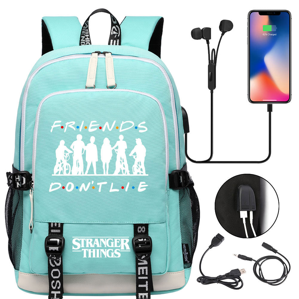 Strangers Things USB Charging Backpack School Note Book Laptop Travel Bags