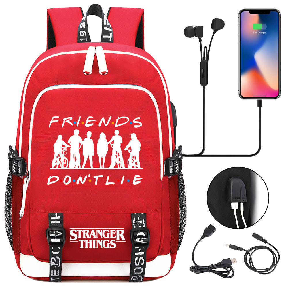 Strangers Things USB Charging Backpack School Note Book Laptop Travel Bags