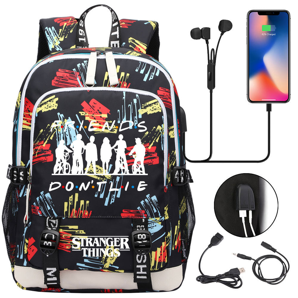 Strangers Things USB Charging Backpack School Note Book Laptop Travel Bags