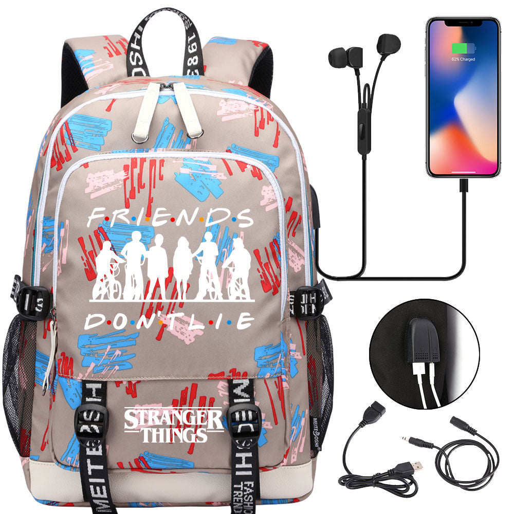 Strangers Things USB Charging Backpack School Note Book Laptop Travel Bags