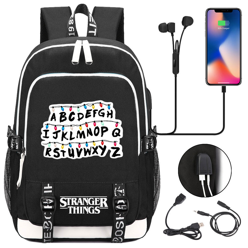 Strangers Things USB Charging Backpack School Note Book Laptop Travel Bags