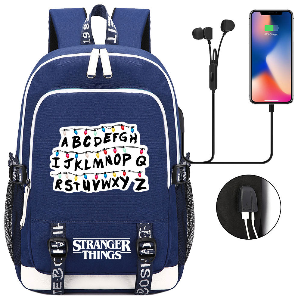Strangers Things USB Charging Backpack School Note Book Laptop Travel Bags