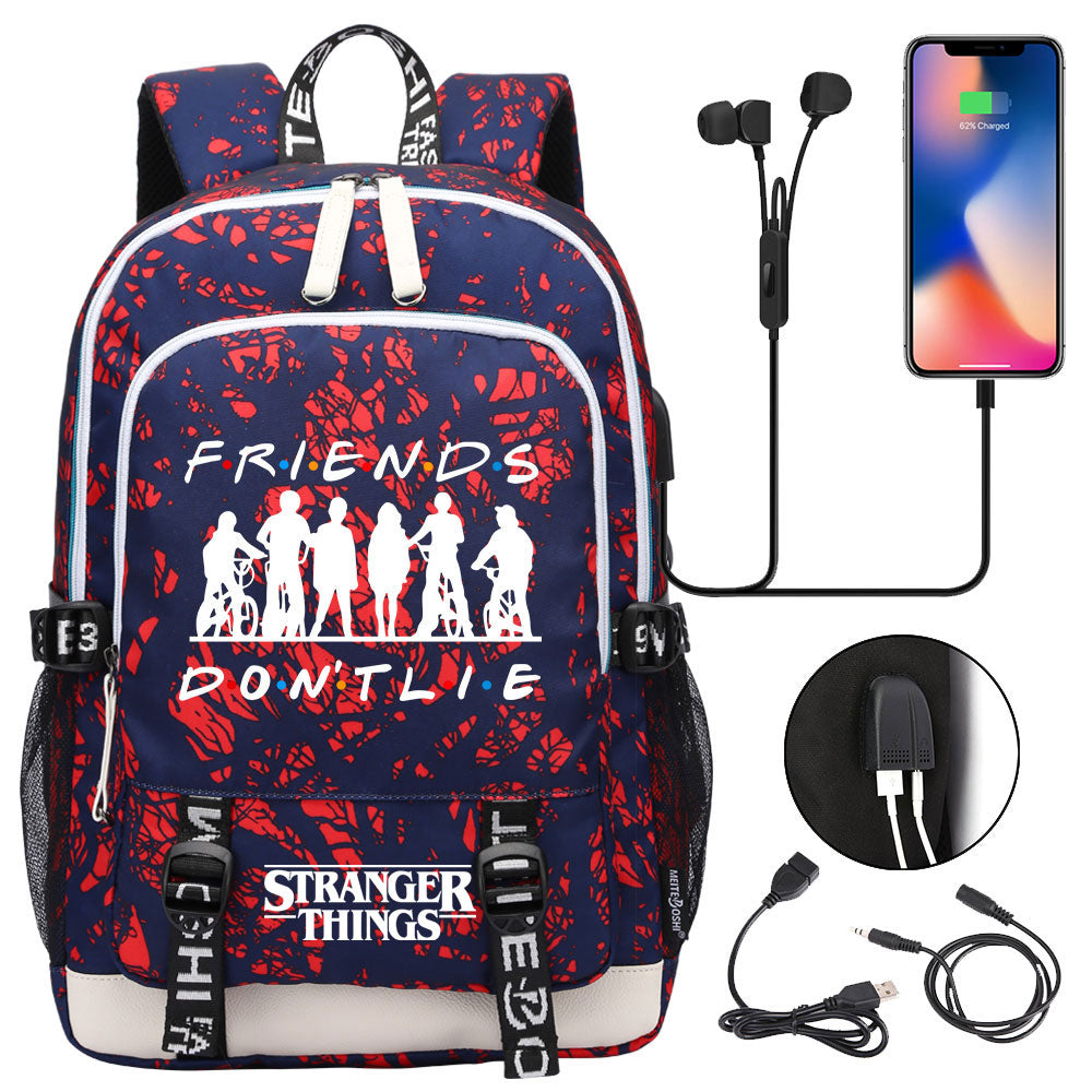 Strangers Things USB Charging Backpack School Note Book Laptop Travel Bags