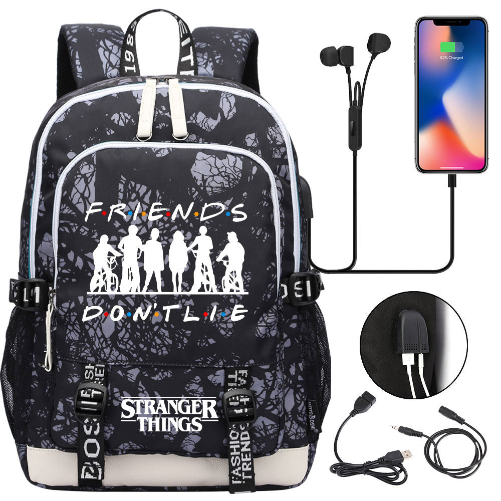 Strangers Things USB Charging Backpack School Note Book Laptop Travel Bags