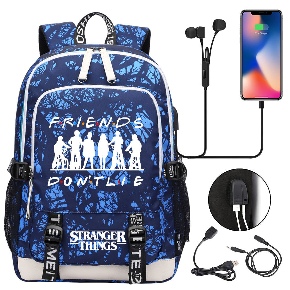 Strangers Things USB Charging Backpack School Note Book Laptop Travel Bags