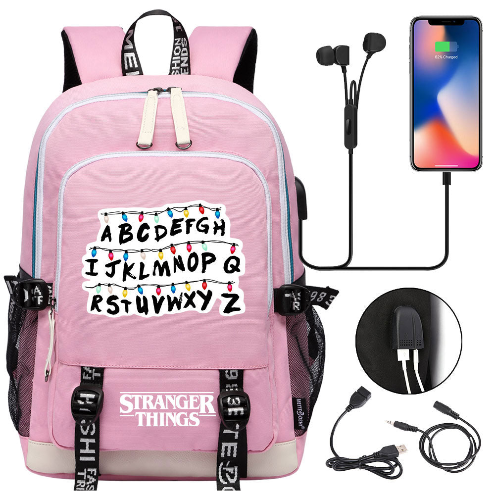Strangers Things USB Charging Backpack School Note Book Laptop Travel Bags