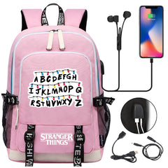 Strangers Things USB Charging Backpack School Note Book Laptop Travel Bags