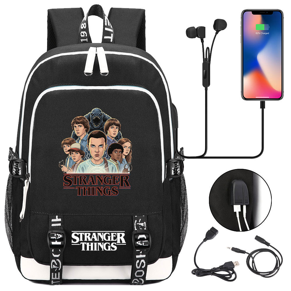 Strangers Things Hellfire Club USB Charging Backpack School Note Book Laptop Travel Bags