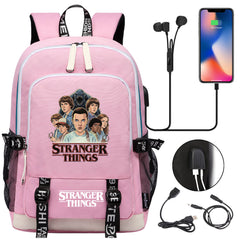 Strangers Things Hellfire Club USB Charging Backpack School Note Book Laptop Travel Bags