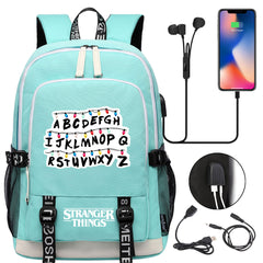 Strangers Things USB Charging Backpack School Note Book Laptop Travel Bags
